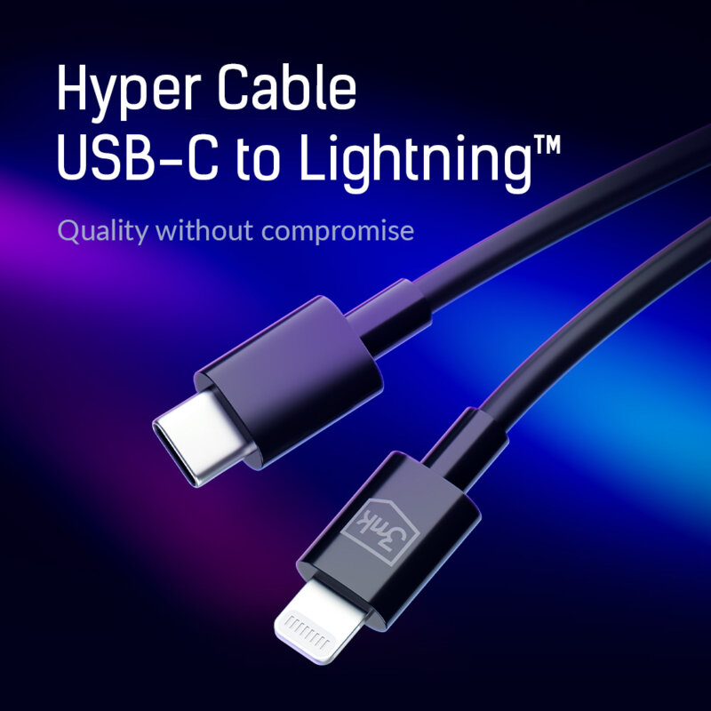 Cablu de date USB-C la Lightning 20W, 3mk Hyper, alb, 1.2m