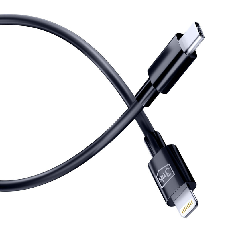 Cablu de date USB-C la Lightning 20W, 3mk Hyper, alb, 1.2m