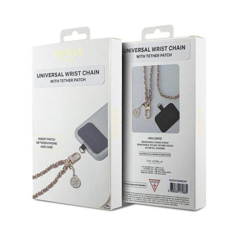 Lanyard telefon universal Guess Saffiano 4G Charm, negru, GUOUCHSAMC4P