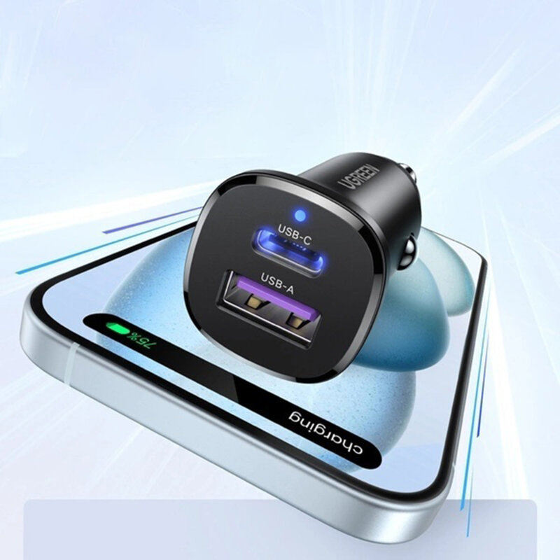Incarcator auto bricheta USB, Type-C, 30W Ugreen, negru, 25845