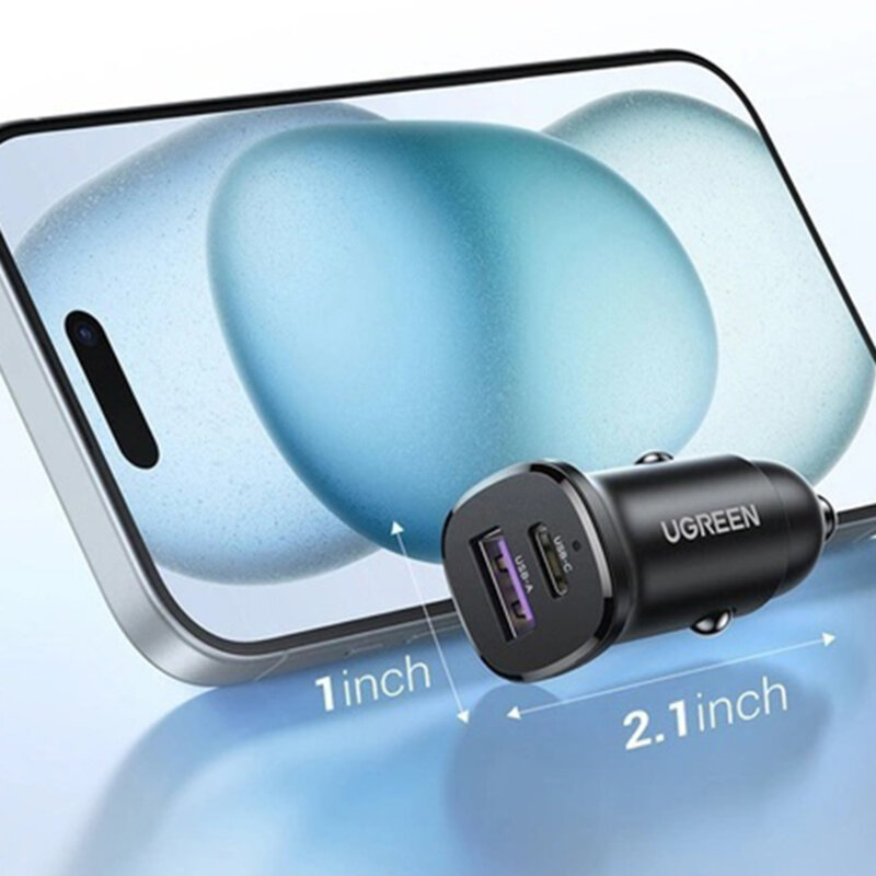 Incarcator auto bricheta USB, Type-C, 30W Ugreen, negru, 25845
