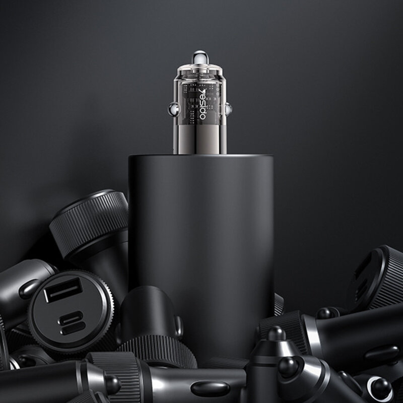 Mini incarcator auto PD30W, dual USB-C Yesido Y69, negru