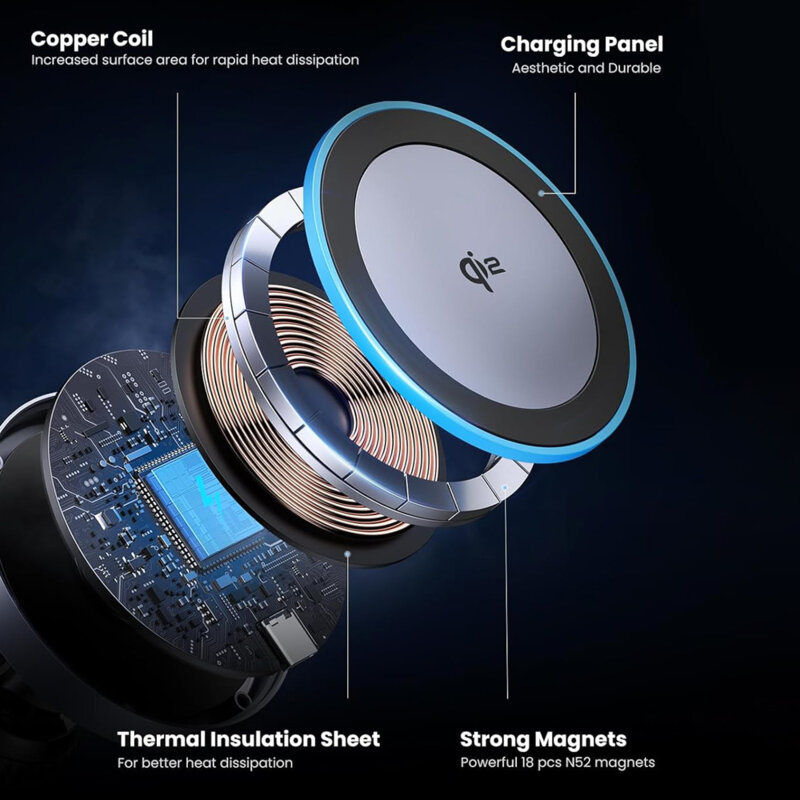 Suport auto grila ventilatie, incarcator wireless 15W Ugreen, 35970