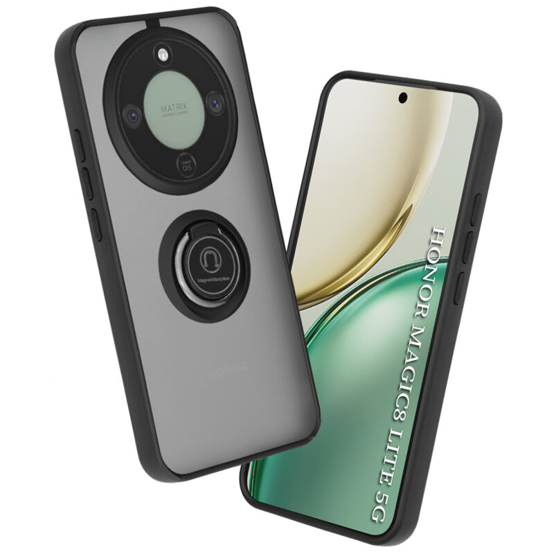 Husa Honor Magic8 Lite Techsuit Glinth cu inel suport stand magnetic, negru