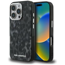 Husa iPhone 16 Pro Max Karl Lagerfeld IML Leopard Pattern MagSafe, negru, KLHMP16XHDLEOICK