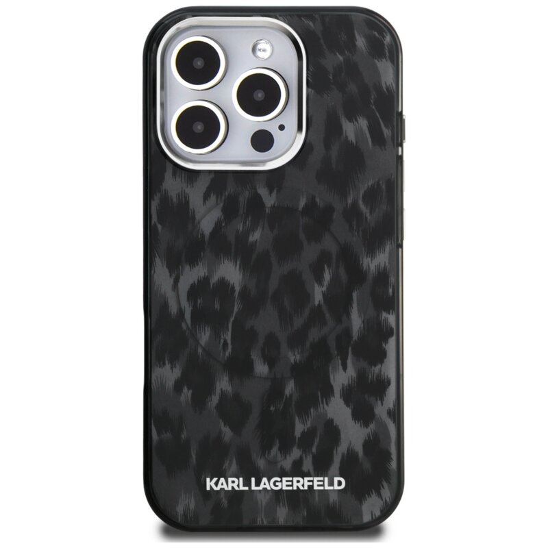 Husa iPhone 16 Pro Max Karl Lagerfeld IML Leopard Pattern MagSafe, negru, KLHMP16XHDLEOICK