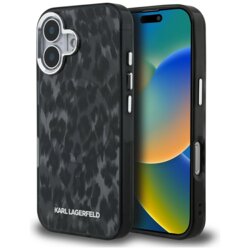 Husa iPhone 16 Karl Lagerfeld IML Leopard Pattern MagSafe, negru, KLHMP16SHDLEOICK
