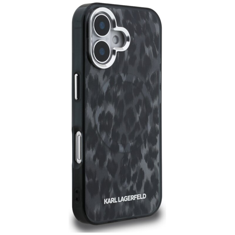 Husa iPhone 16 Karl Lagerfeld IML Leopard Pattern MagSafe, negru, KLHMP16SHDLEOICK