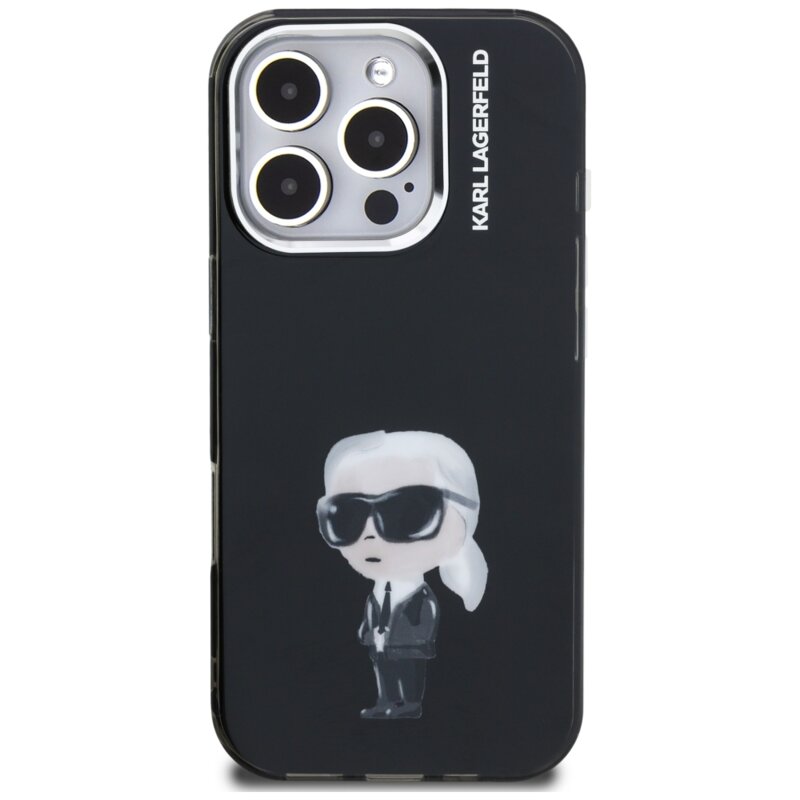 Husa iPhone 16 Pro Karl Lagerfeld IML Aquarelle Karl & Logo MagSafe, negru, KLHCP16LHMKIAQK