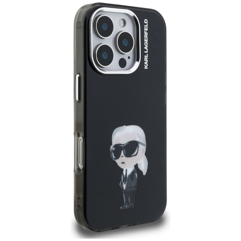 Husa iPhone 16 Pro Karl Lagerfeld IML Aquarelle Karl & Logo MagSafe, negru, KLHCP16LHMKIAQK