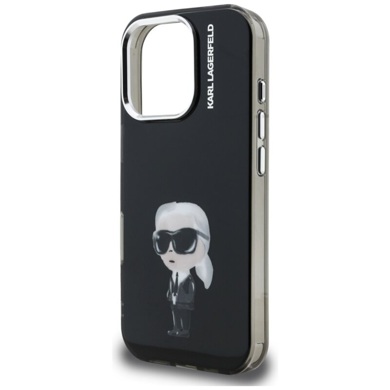 Husa iPhone 16 Pro Karl Lagerfeld IML Aquarelle Karl & Logo MagSafe, negru, KLHCP16LHMKIAQK