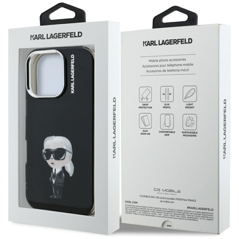 Husa iPhone 16 Pro Karl Lagerfeld IML Aquarelle Karl & Logo MagSafe, negru, KLHCP16LHMKIAQK