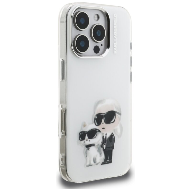 Husa iPhone 16 Pro Max Karl Lagerfeld IML Aquarelle Karl & Choupette, alb, KLHCP16XHMKCAQH