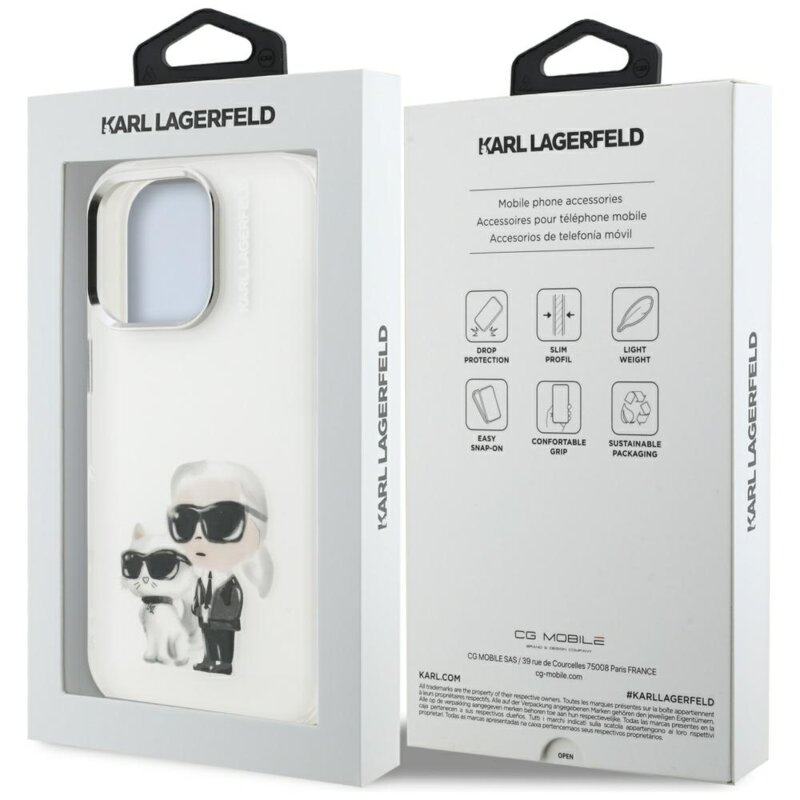 Husa iPhone 16 Pro Max Karl Lagerfeld IML Aquarelle Karl & Choupette, alb, KLHCP16XHMKCAQH
