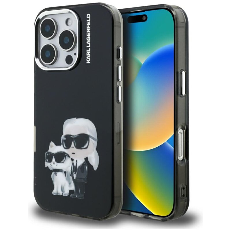 Husa iPhone 16 Pro Max Karl Lagerfeld IML Aquarelle Karl & Choupette, KLHCP16XHMKCAQK