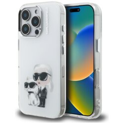 Husa iPhone 16 Pro Karl Lagerfeld IML Aquarelle Karl & Choupette, alb, KLHCP16LHMKCAQH