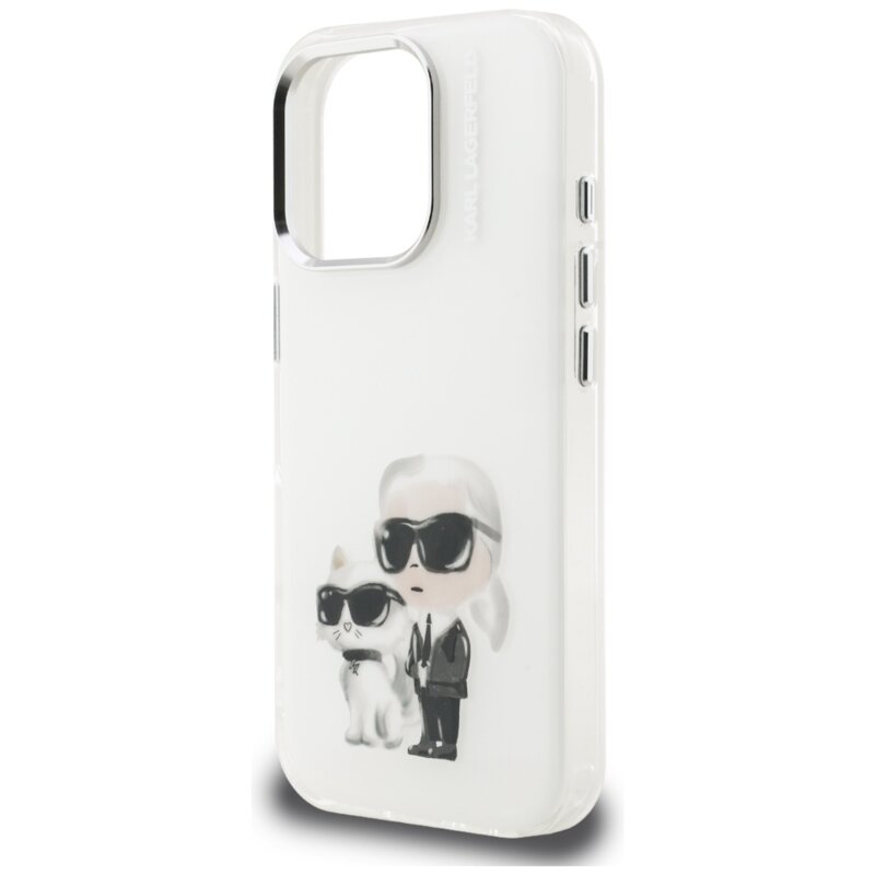 Husa iPhone 16 Pro Karl Lagerfeld IML Aquarelle Karl & Choupette, alb, KLHCP16LHMKCAQH