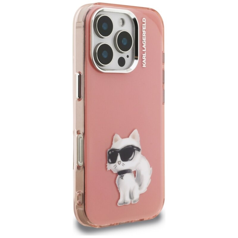 Husa iPhone 16 Pro Karl Lagerfeld IML Aquarelle Choupette Logo, roz, KLHCP16LHMCHAQP