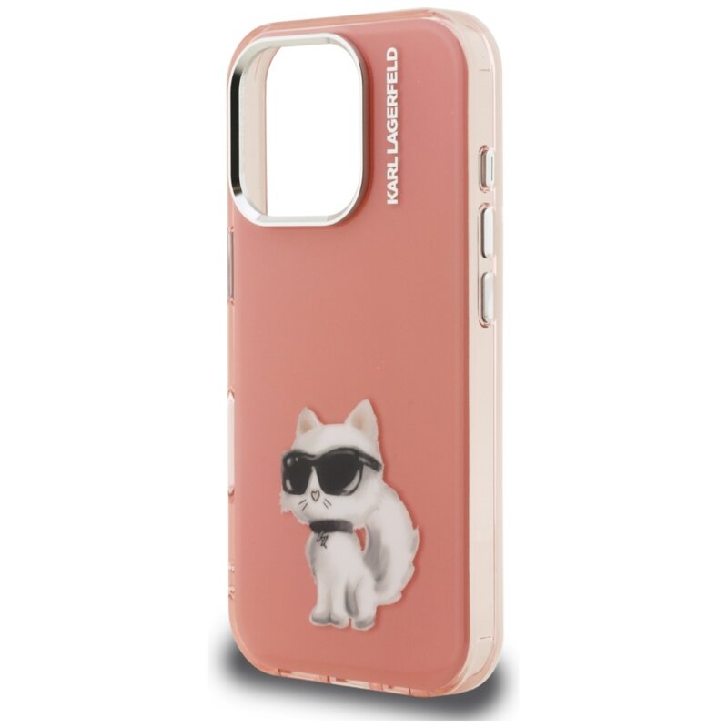 Husa iPhone 16 Pro Karl Lagerfeld IML Aquarelle Choupette Logo, roz, KLHCP16LHMCHAQP