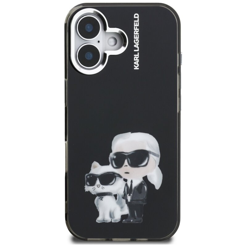 Husa iPhone 16 Karl Lagerfeld IML Aquarelle Karl & Choupette, KLHCP16SHMKCAQK