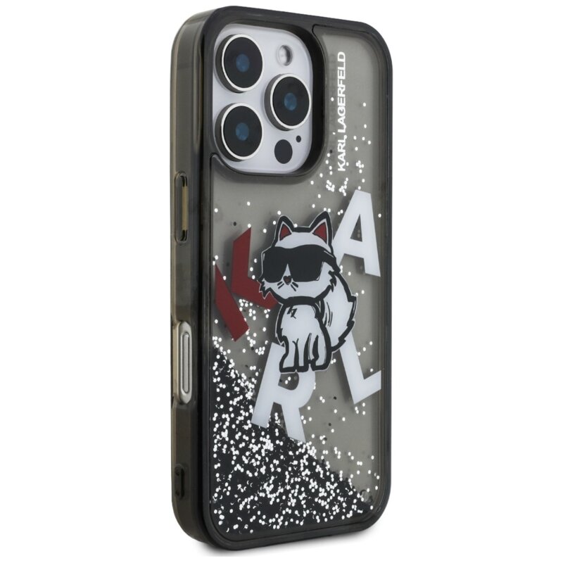 Husa Karl Lagerfeld iPhone 16 Pro Max Liquid Glitter Choupette Logo MagSafe, negru, KLHCP16XLCHSCTDK