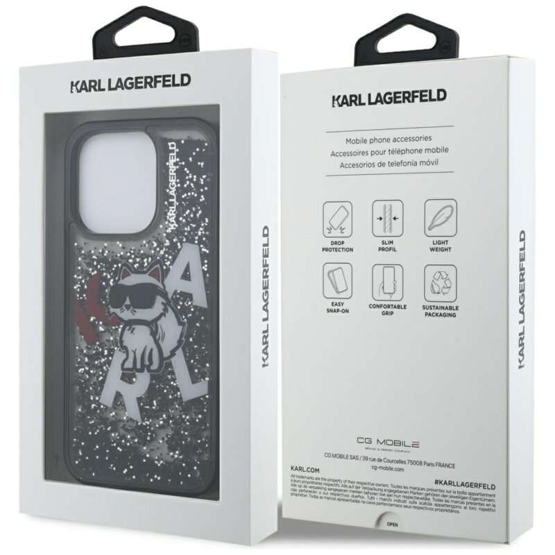 Husa Karl Lagerfeld iPhone 16 Pro Max Liquid Glitter Choupette Logo MagSafe, negru, KLHCP16XLCHSCTDK