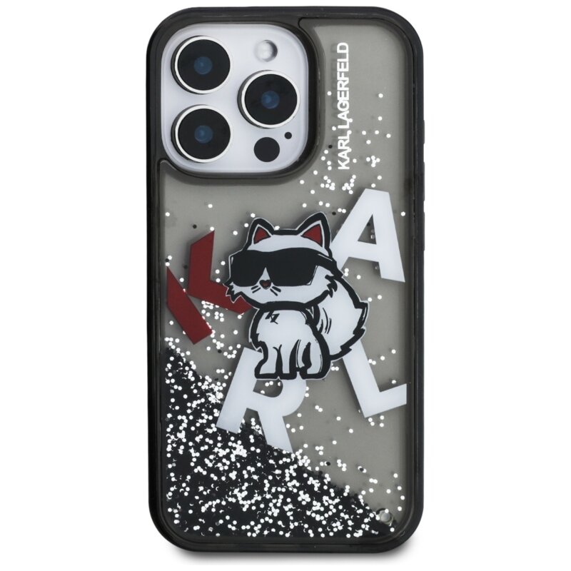 Husa Karl Lagerfeld iPhone 16 Pro Liquid Glitter Choupette Logo MagSafe, negru, KLHCP16LLCHSCTDK