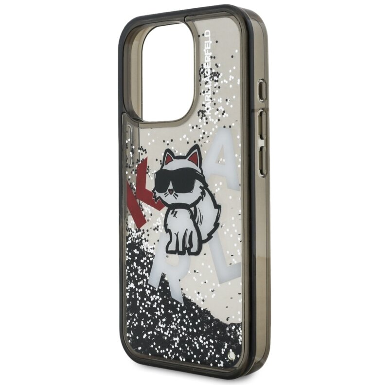 Husa Karl Lagerfeld iPhone 16 Pro Liquid Glitter Choupette Logo MagSafe, negru, KLHCP16LLCHSCTDK