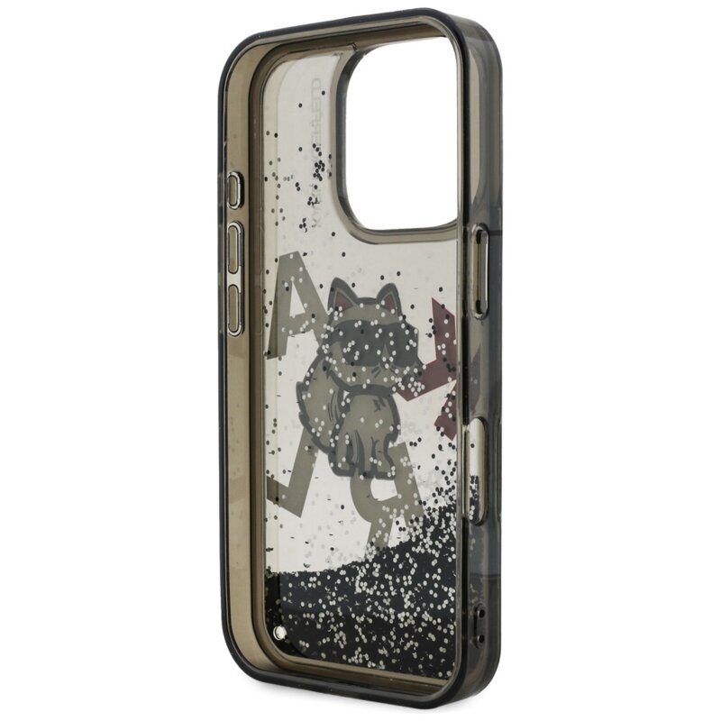 Husa Karl Lagerfeld iPhone 16 Pro Liquid Glitter Choupette Logo MagSafe, negru, KLHCP16LLCHSCTDK