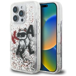 Husa Karl Lagerfeld iPhone 16 Pro Max Liquid Glitter Choupette Logo MagSafe, transparent, KLHCP16XLCHSCTDT