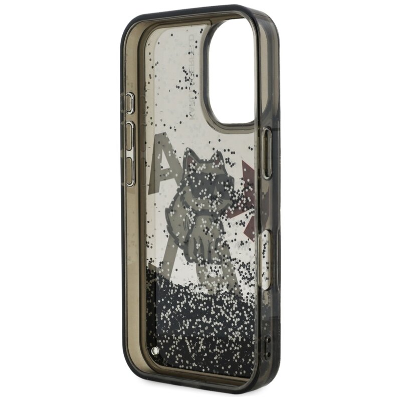 Husa Karl Lagerfeld iPhone 16 Liquid Glitter Choupette Logo MagSafe, negru, KLHCP16SLCHSCTDK