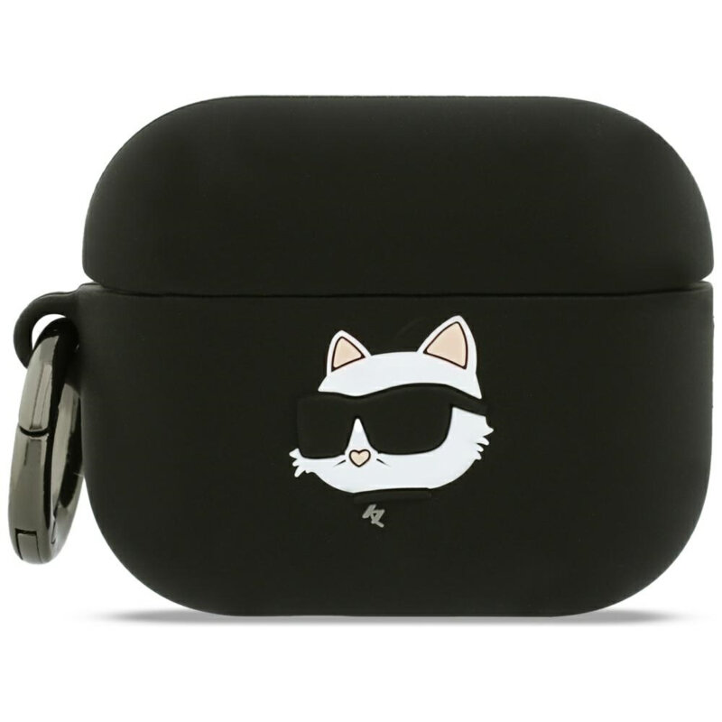 Husa Apple AirPods Pro 3 Karl Lagerfeld Silicone Choupette Head 3D, negru, KLAP3RUNCHK
