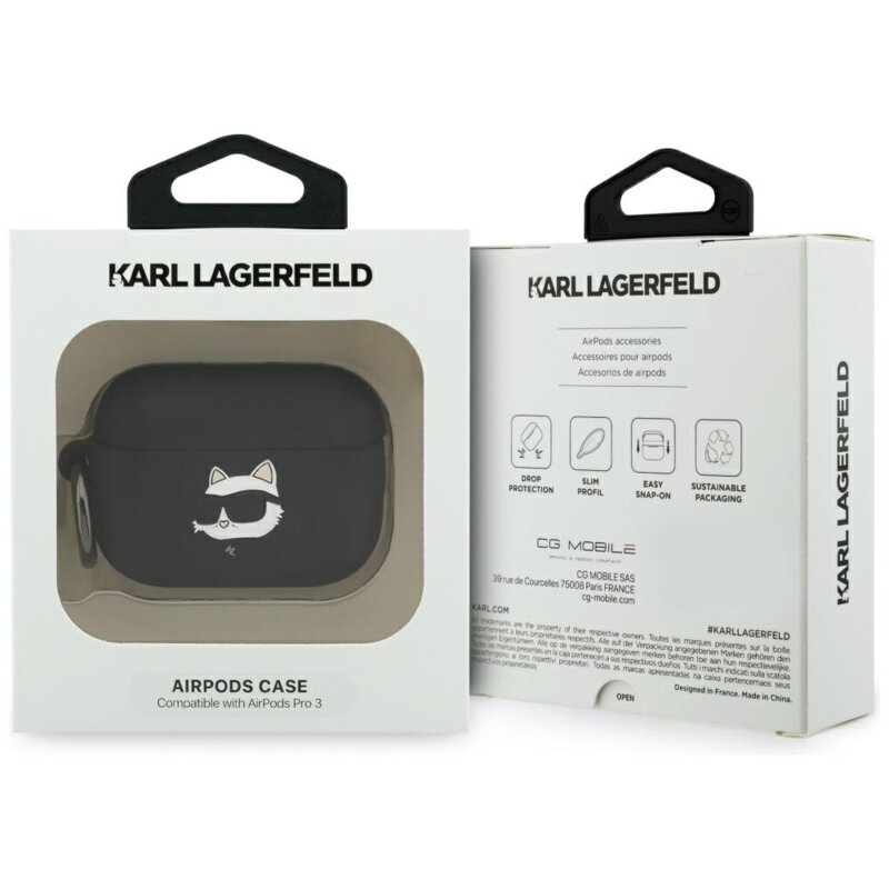Husa Apple AirPods Pro 3 Karl Lagerfeld Silicone Choupette Head 3D, negru, KLAP3RUNCHK