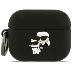 Husa Apple AirPods Pro 3 Karl Lagerfeld Silicone Karl&Choupette Head 3D, negru, KLAP3RUNKC