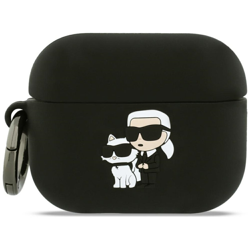 Husa Apple AirPods Pro 3 Karl Lagerfeld Silicone Karl&Choupette Head 3D, negru, KLAP3RUNKC