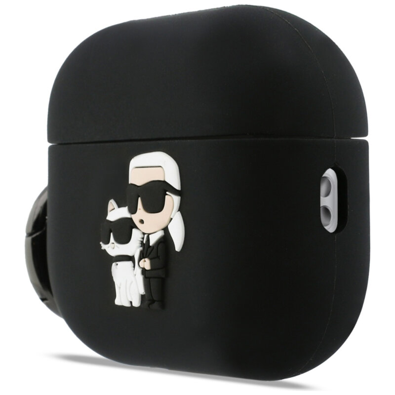 Husa Apple AirPods Pro 3 Karl Lagerfeld Silicone Karl&Choupette Head 3D, negru, KLAP3RUNKC