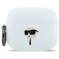 Husa Apple AirPods Pro 3 Karl Lagerfeld Silicone Karl Head 3D, alb, KLAP3RUNIKH