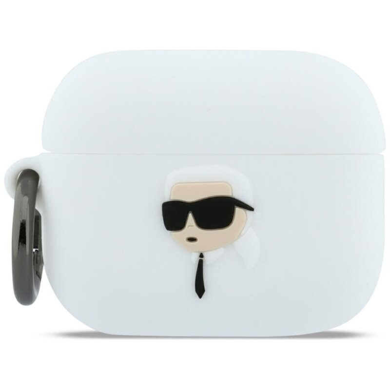 Husa Apple AirPods Pro 3 Karl Lagerfeld Silicone Karl Head 3D, alb, KLAP3RUNIKH