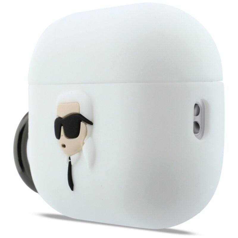 Husa Apple AirPods Pro 3 Karl Lagerfeld Silicone Karl Head 3D, alb, KLAP3RUNIKH
