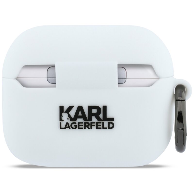 Husa Apple AirPods Pro 3 Karl Lagerfeld Silicone Karl Head 3D, alb, KLAP3RUNIKH