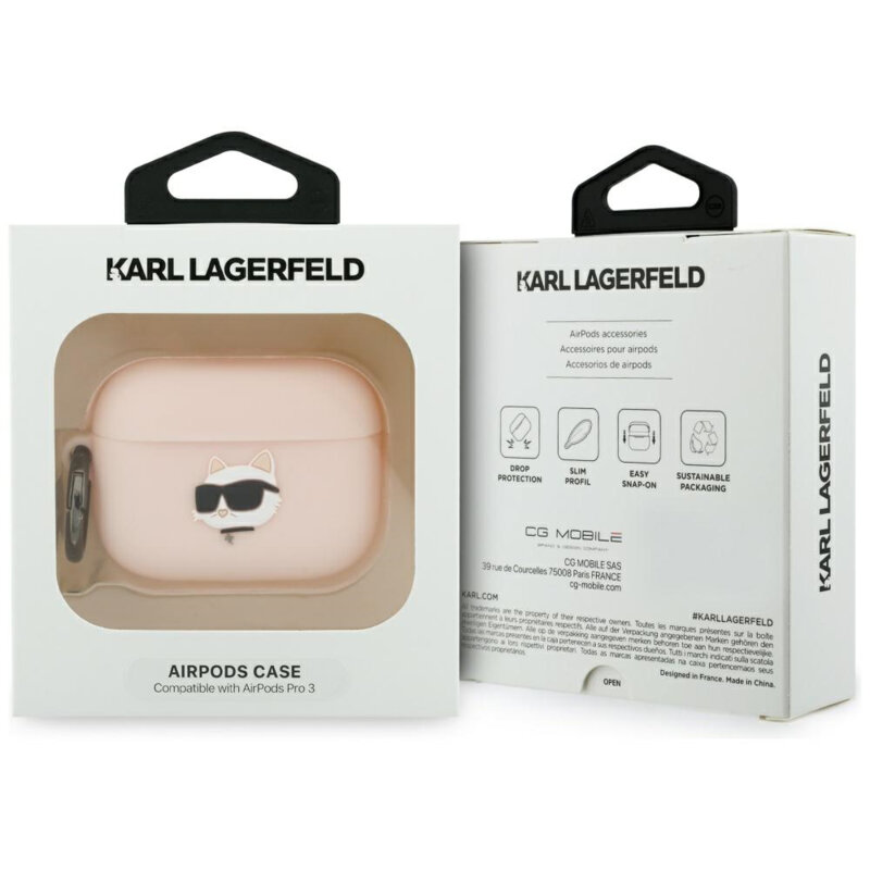 Husa Apple AirPods Pro 3 Karl Lagerfeld Silicone Chaupette Head 3D, roz, KLAP3RUNCHP