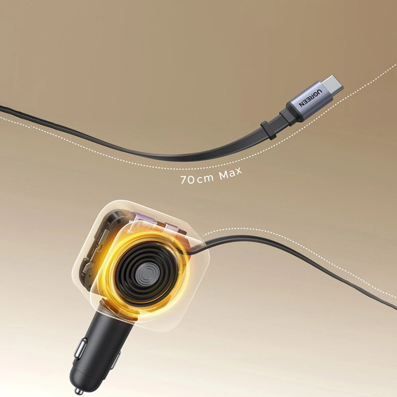 Incarcator auto cu cablu retractabil 145W, Ugreen 55910B, negru