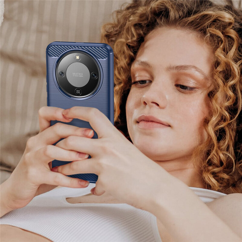 Husa Honor Magic8 Lite Techsuit Carbon Silicone, albastru