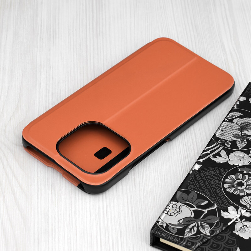 Husa Xiaomi 15T Eco Leather View flip tip carte, portocaliu