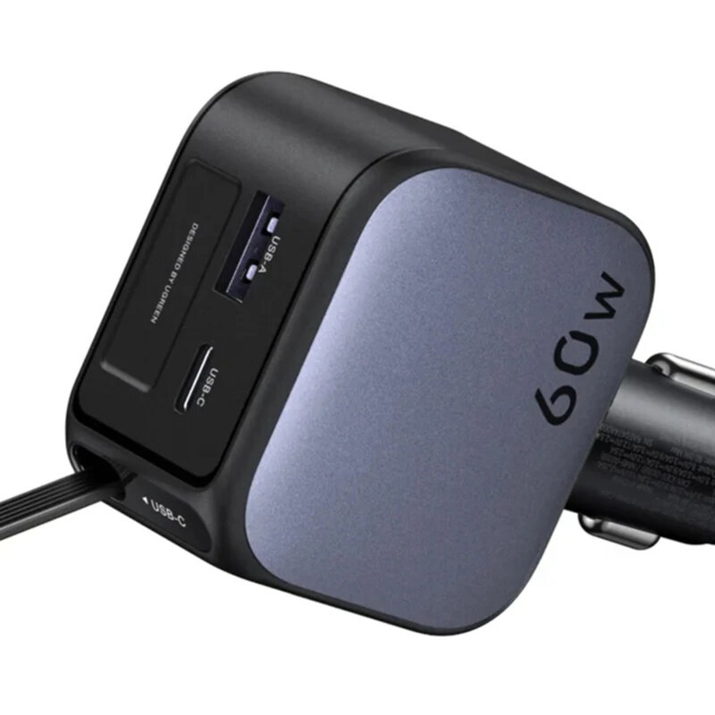 Incarcator auto bricheta USB, 2x Type-C, 60W Ugreen, gri, 55212B