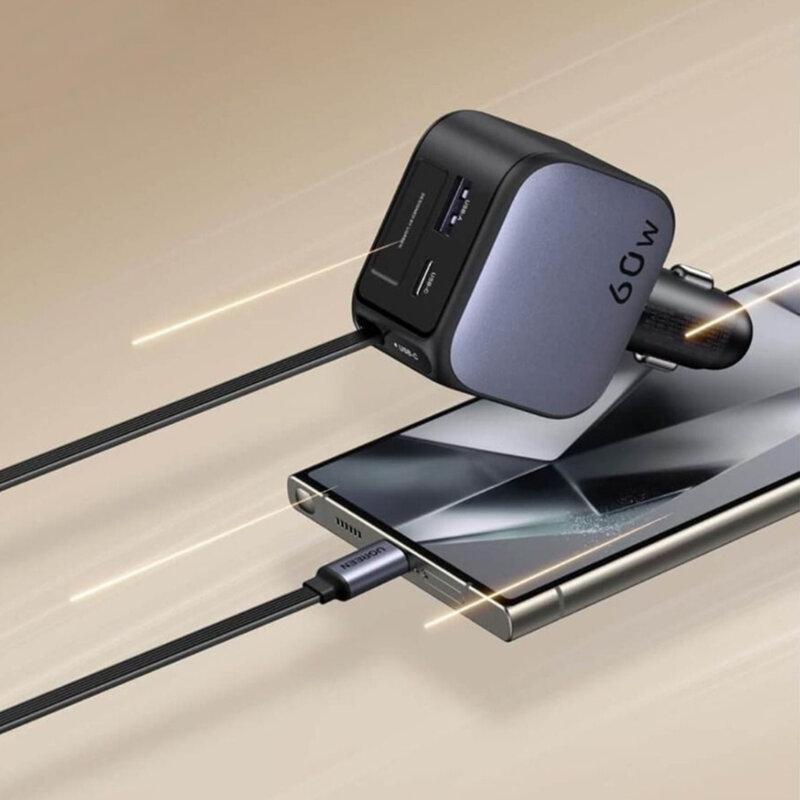 Incarcator auto bricheta USB, 2x Type-C, 60W Ugreen, gri, 55212B