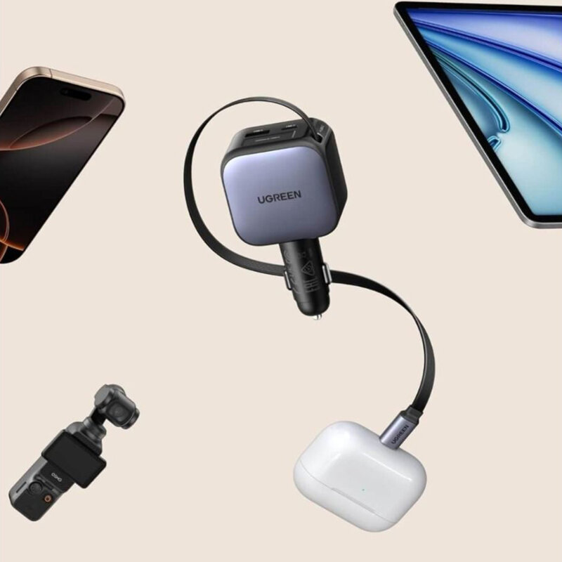 Incarcator auto bricheta USB, 2x Type-C, 60W Ugreen, gri, 55212B