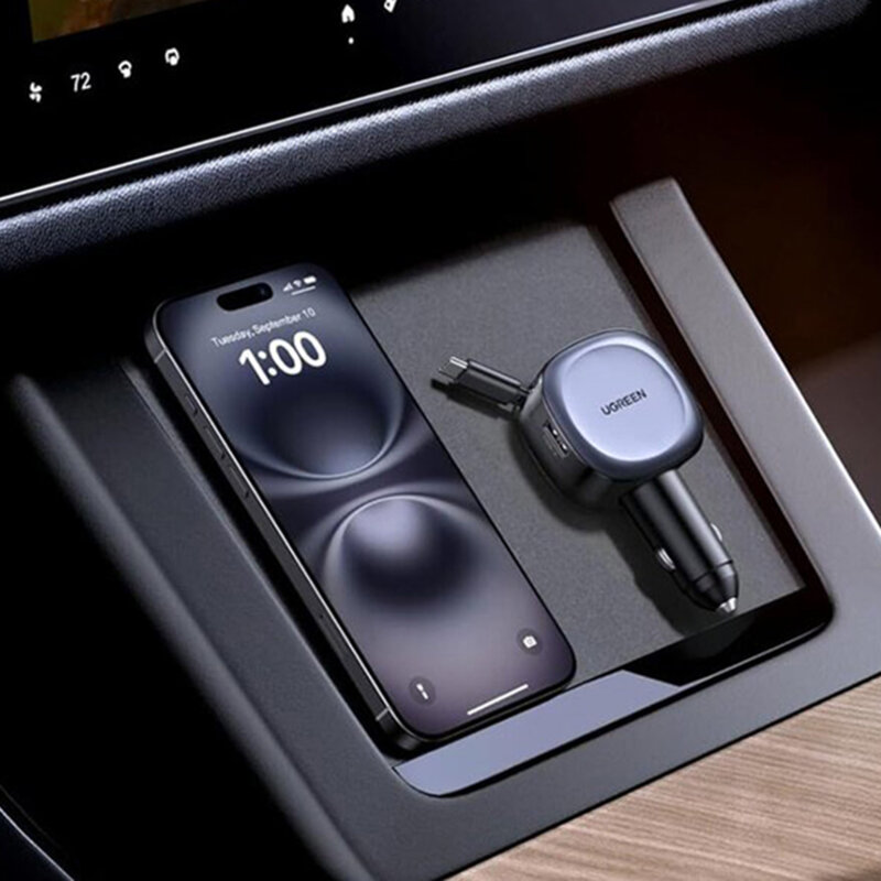 Incarcator auto bricheta USB, 2x Type-C, 75W Ugreen, negru, 55653