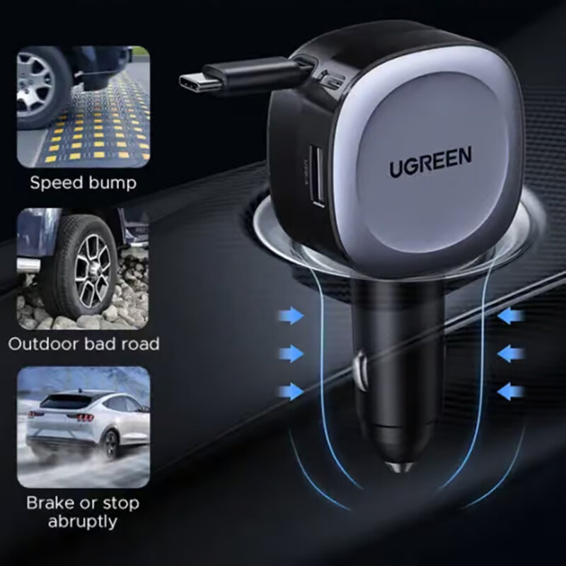 Incarcator auto bricheta USB, 2x Type-C, 75W Ugreen, negru, 55653