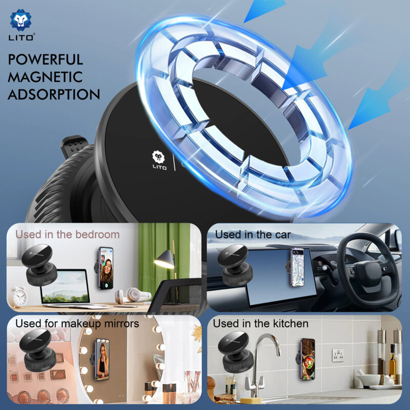 Suport auto pentru telefon, magnetic, de bord Lito, negru, LT-W12